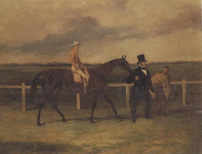 Harry Hall Mr J B Morris Leading his Racehorse 'Hungerford' with Jockey up and a Groom On a Racetrack Germany oil painting art